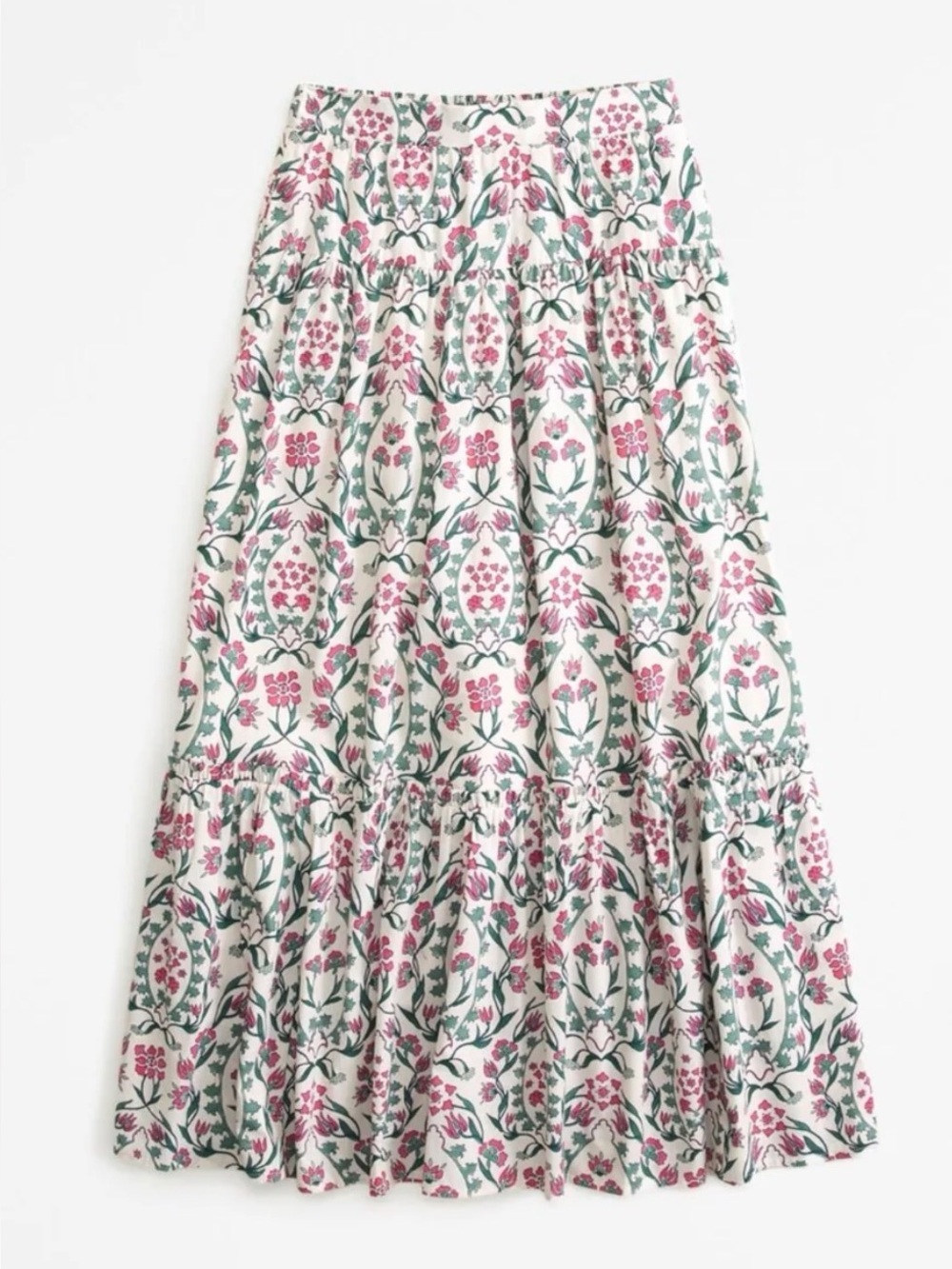 NWT Abercrombie Tiered Poplin Skirt Pink/Green Floral Size XS Petite